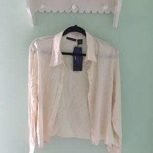 Eggshell Colored Silk Button Down, Size Large